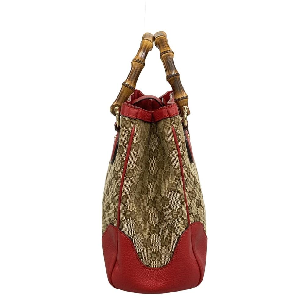 Gucci GG/Bamboo Handbag 308360 Red Beige Dark Brown Jacquard Leather - Picture 2 of 15